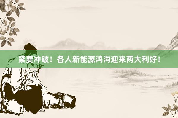 紧要冲破！各人新能源鸿沟迎来两大利好！