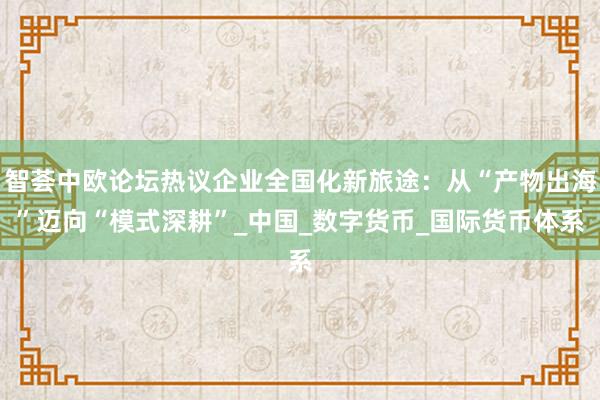 智荟中欧论坛热议企业全国化新旅途：从“产物出海”迈向“模式深耕”_中国_数字货币_国际货币体系