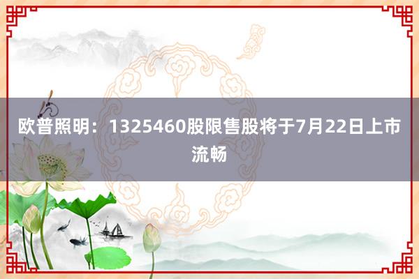 欧普照明：1325460股限售股将于7月22日上市流畅