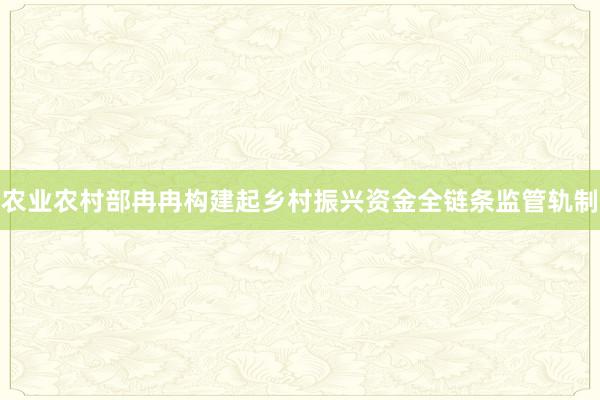 农业农村部冉冉构建起乡村振兴资金全链条监管轨制