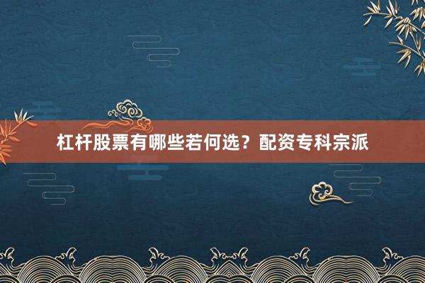 杠杆股票有哪些若何选？配资专科宗派