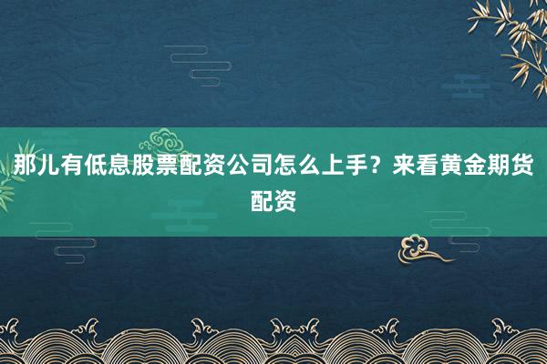 那儿有低息股票配资公司怎么上手？来看黄金期货配资