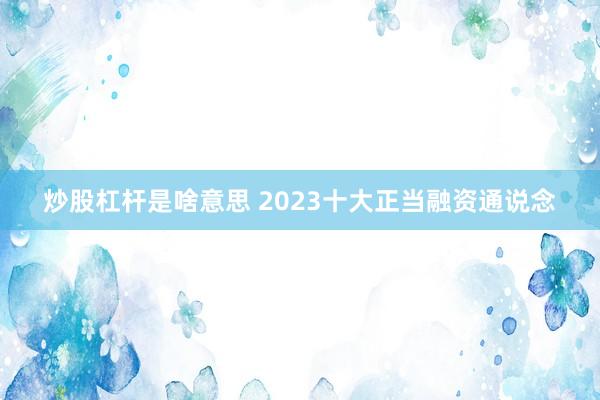 炒股杠杆是啥意思 2023十大正当融资通说念