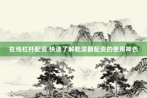 在线杠杆配资 快速了解乾滚翻配资的使用神色