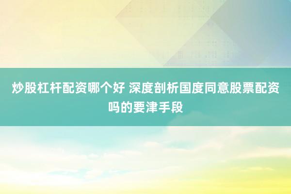 炒股杠杆配资哪个好 深度剖析国度同意股票配资吗的要津手段