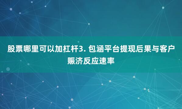 股票哪里可以加杠杆3. 包涵平台提现后果与客户赈济反应速率