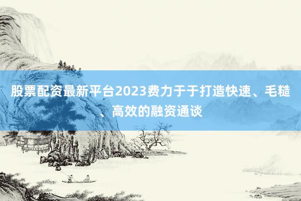 股票配资最新平台2023费力于于打造快速、毛糙、高效的融资通谈