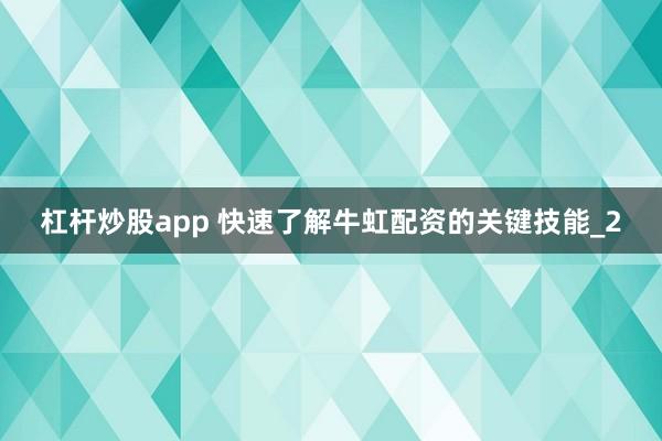 杠杆炒股app 快速了解牛虹配资的关键技能_2