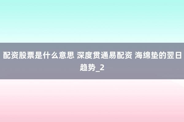 配资股票是什么意思 深度贯通易配资 海绵垫的翌日趋势_2