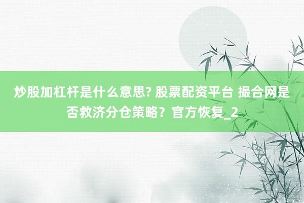 炒股加杠杆是什么意思? 股票配资平台 撮合网是否救济分仓策略？官方恢复_2
